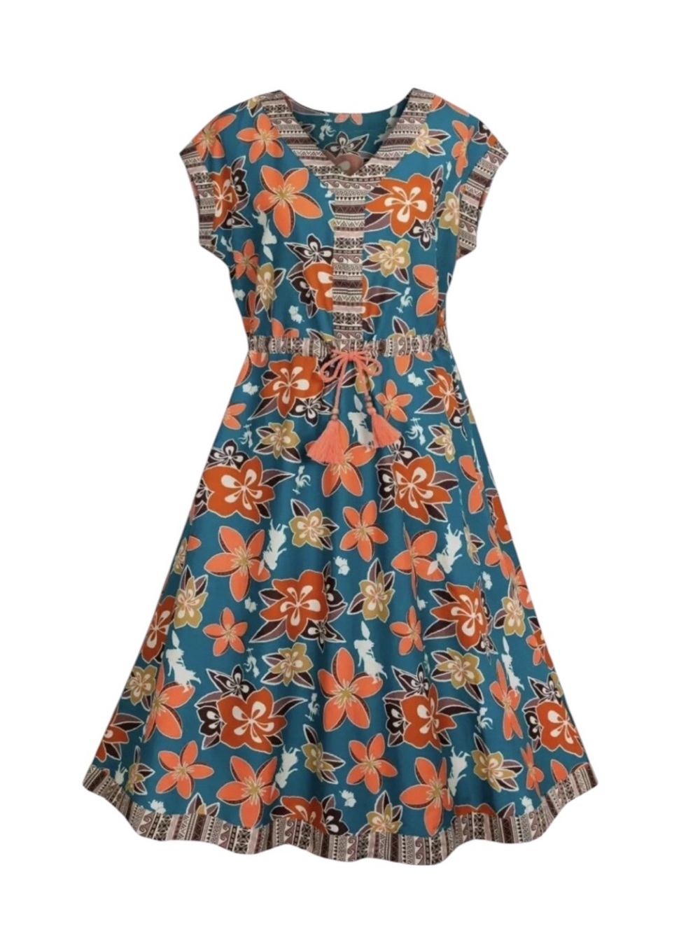 Disney Dress Shop Moana Dress Tropical Floral Fit & Flare Women's Size Large